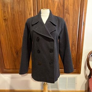 Vintage Wool Peacoat | Charcoal Grey Double Breasted Classic Winter Coat Women’s